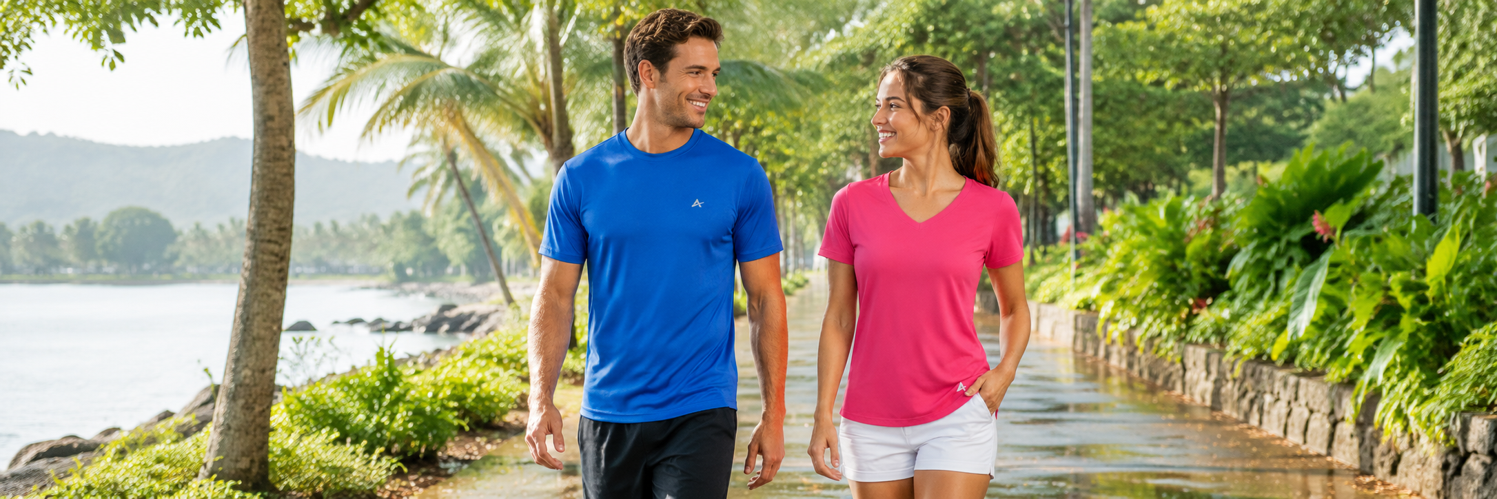 People wearing Arctic Cool cooling fabric in hot and humid weather