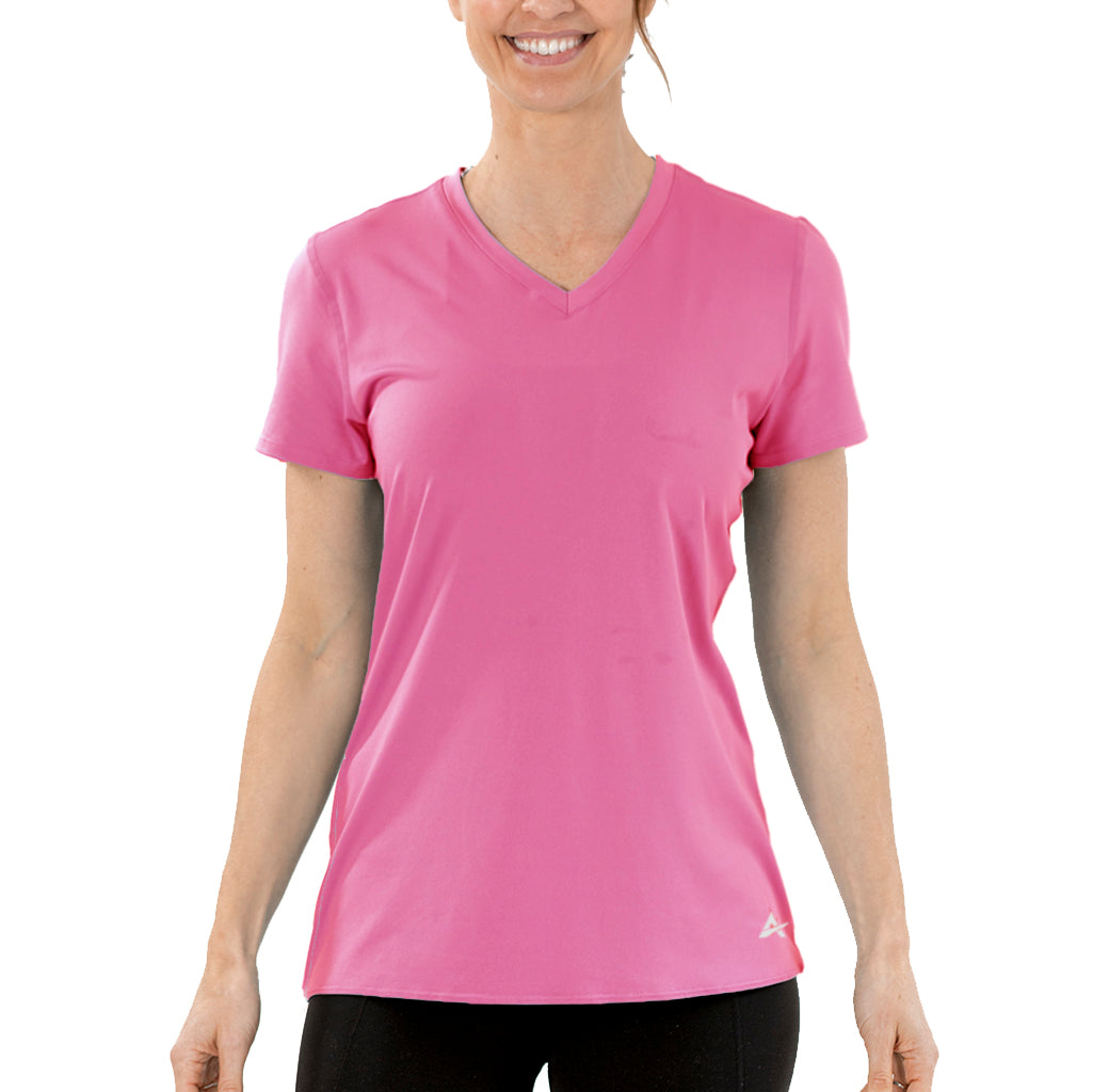 Under Armour Women's Large Loose Fit Heat Gear Cap Sleeve Pink T-Shirt V  Neck